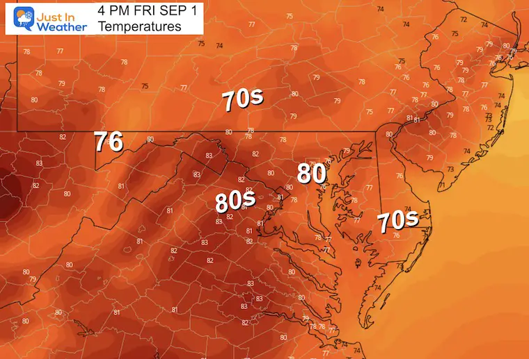 September 1 weather Friday afternoon temperatures