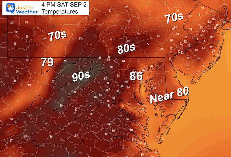 September 1 forecast temperatures Saturday afternoon