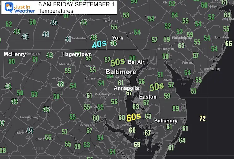 September 1 weather Friday morning temperatures