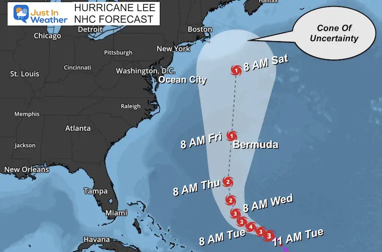 September 11 Hurricane Lee NHC Forecast Tracks