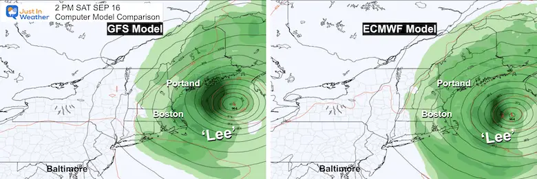 Hurricane Lee Saturday afternoon model comparison