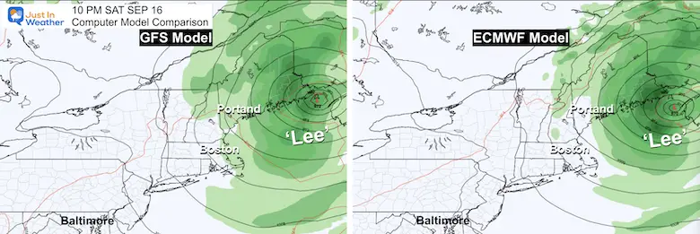 Hurricane Lee Saturday night model comparison