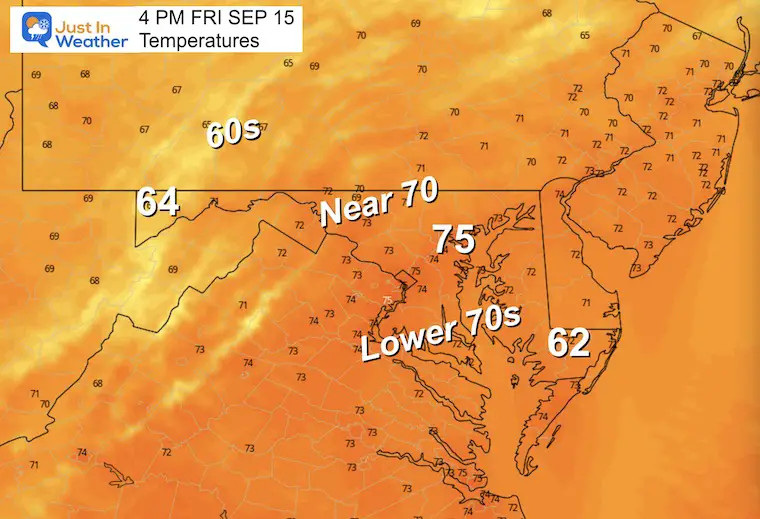 September 14 weather temperatures Friday afternoon