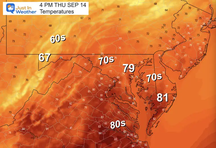 September 14 weather temperatures Thursday afternoon