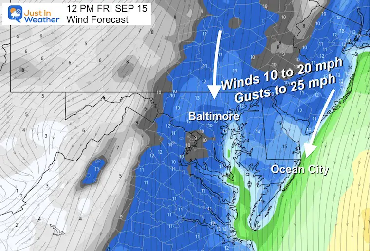 September 15 weather wind forecast Friday afternoon