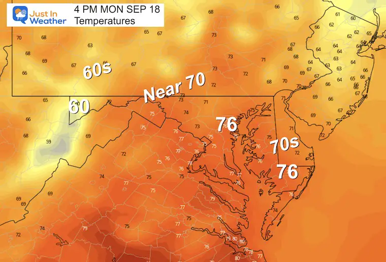 September 18 weather temperature forecast Monday afternoon