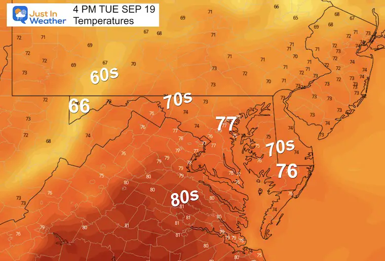 September 18 weather temperatures Tuesday afternoon