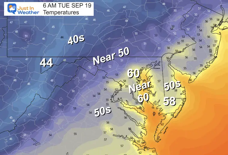 September 18 weather temperatures Tuesday morning