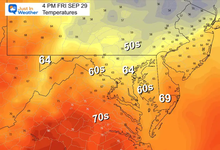September 28 weather temperatures Friday afternoon