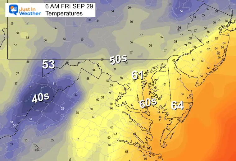 September 28 weather temperatures Friday morning