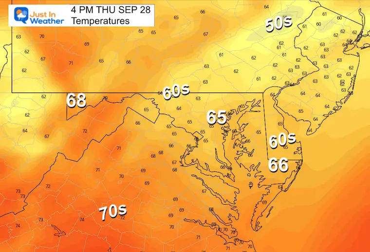 September 28 weather temperatures Thursday afternoon