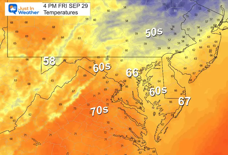 September 29 weather forecast temperatures Friday afternoon