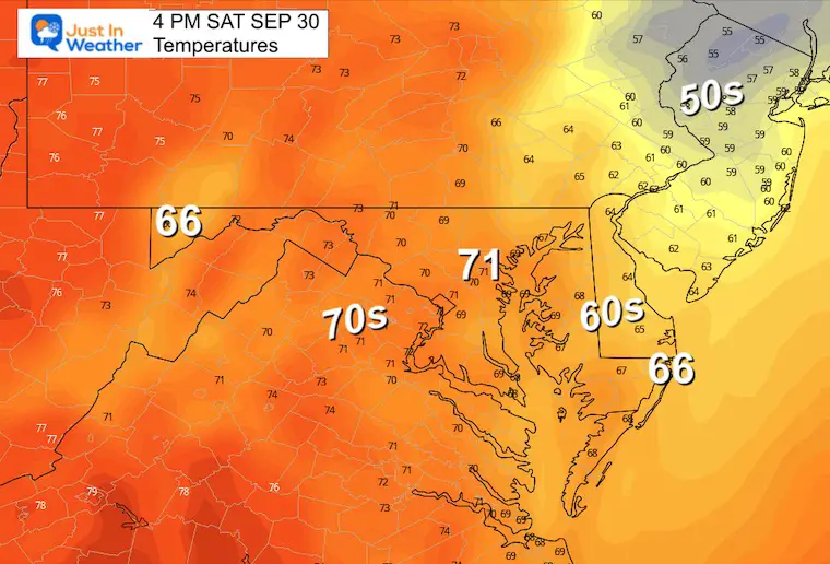 September 29 weather forecast temperatures Saturday afternoon