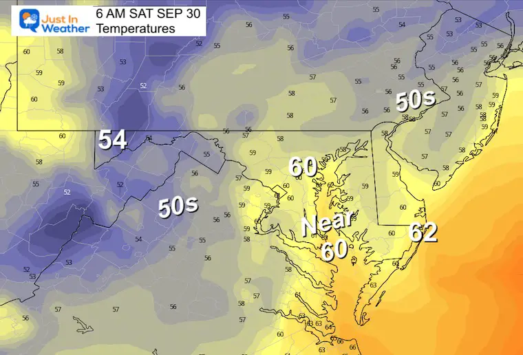 September 29 weather forecast temperatures Saturday morning