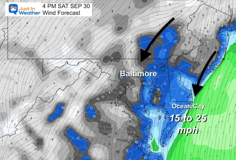 September 29 weather forecast wind Saturday afternoon