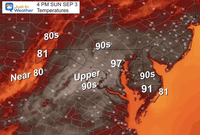 September 3 weather temperatures Sunday afternoon