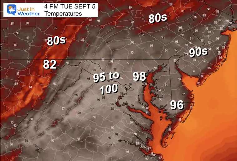 September 5 weather temperatures Tuesday afternoon