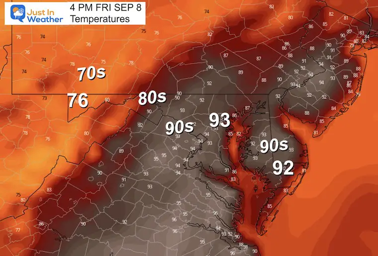 September 7 temperatures Friday afternoon
