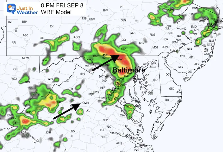 September 8 weather radar storm forecast Friday 8 PM
