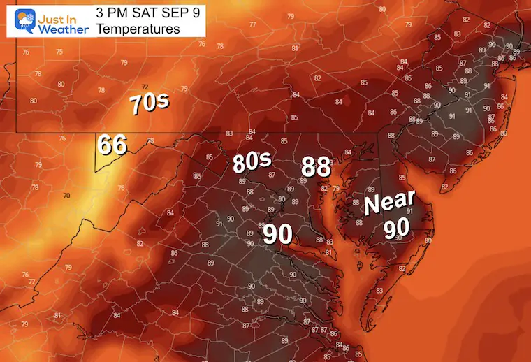 September 8 weather temperatures Saturday afternoon