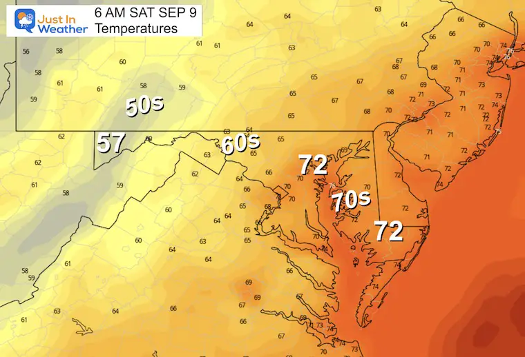 September 8 weather temperatures Saturday morning