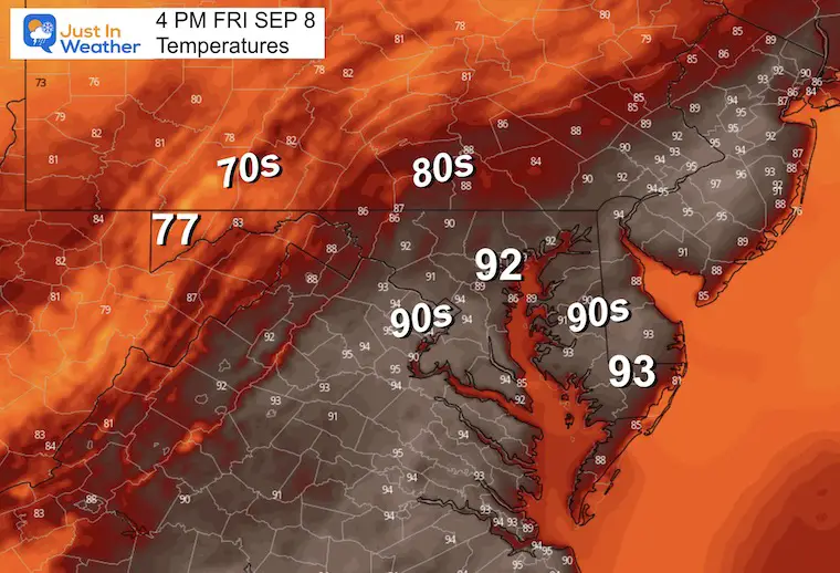 September 8 weather temperatures Friday afternoon