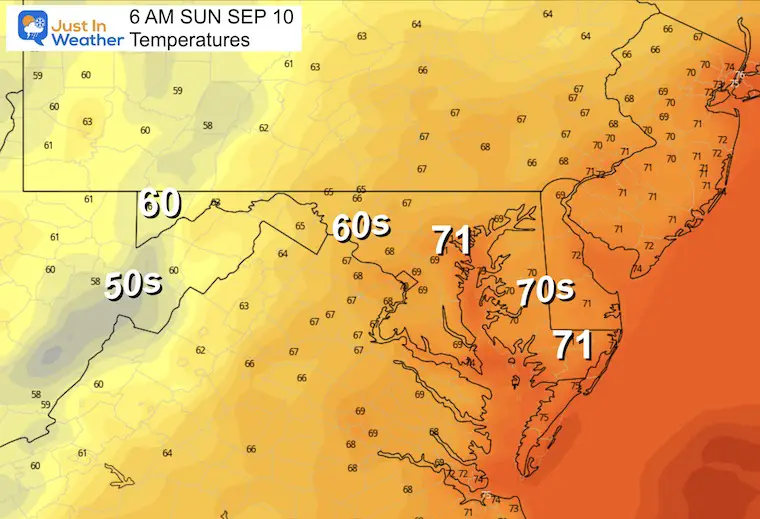 September 9 weather forecast temperatures Sunday morning