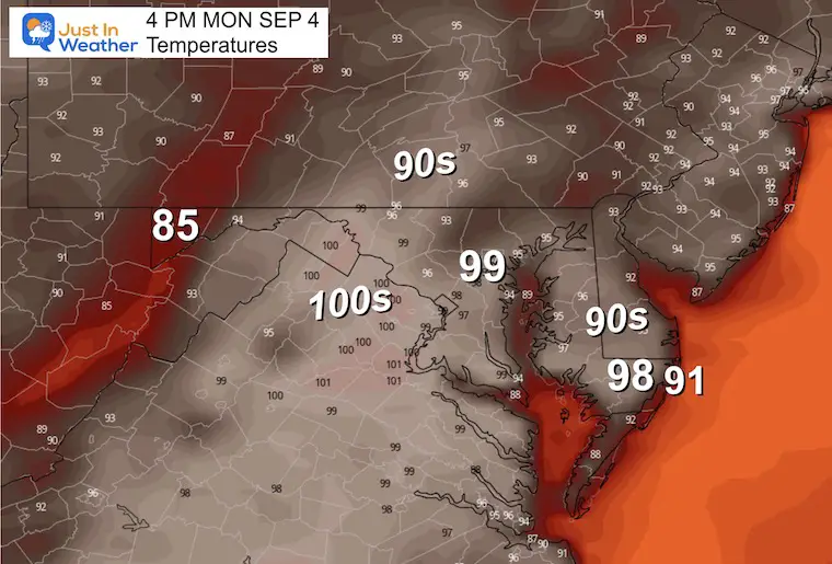 September 2 weather temperatures Monday afternoon