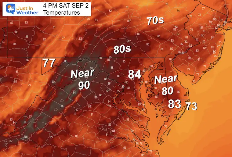 September 2 weather temperatures Saturday afternoon