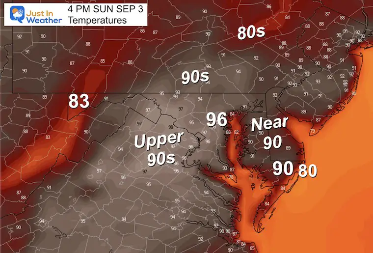 September 2 weather temperatures Sunday afternoon