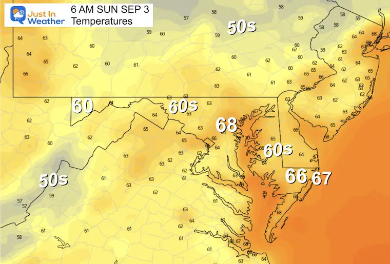 September 2 weather temperatures Sunday morning