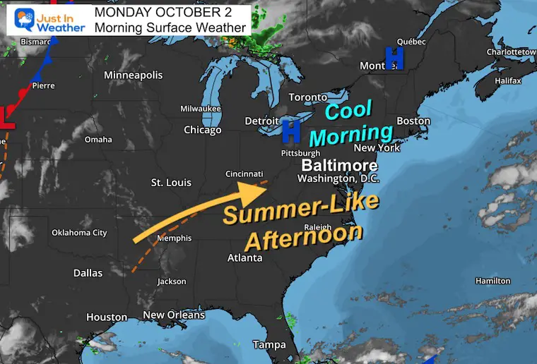 October 2 weather Monday morning surface weather
