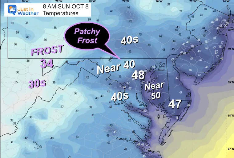 October 3 weather temperatures Sunday Frost