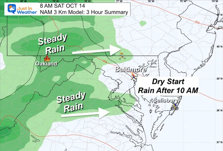 October 11 weather rain forecast Saturday Maryland NAM