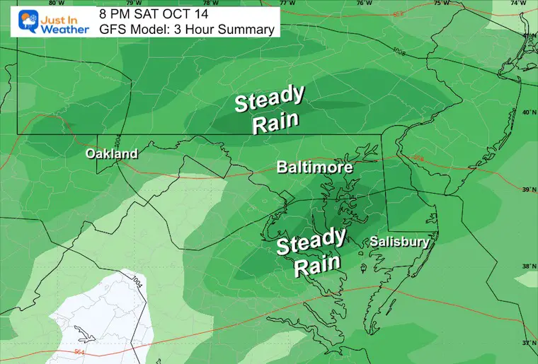 October 11 weather rain forecast Saturday night Maryland