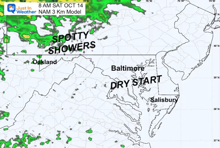 October 13 weather rain Saturday morning NAM