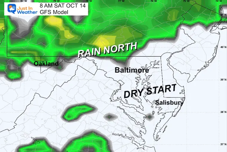 October 13 weather rain Saturday morning GFS