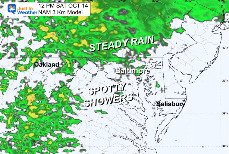 October 13 weather rain Saturday Noon