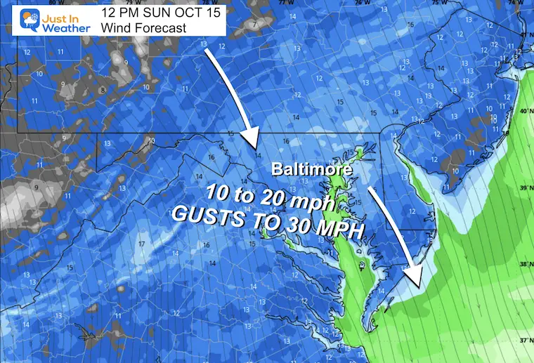 October 15 wind forecast Sunday