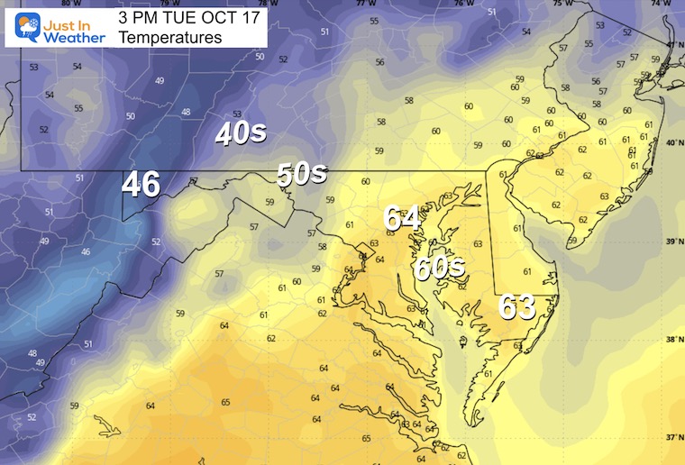 October 16 weather temperatures Tuesday afternoon