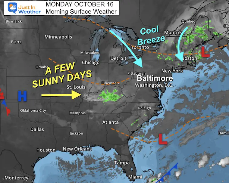 October 16 weather Monday morning