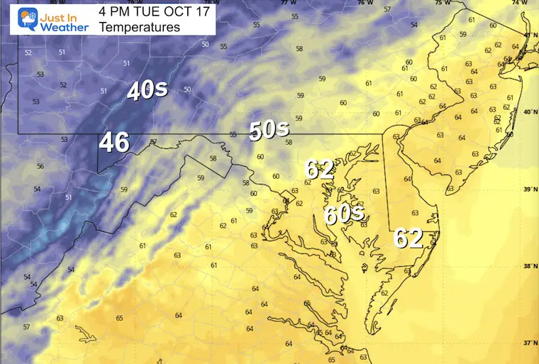 October 17 weather temperatures Tuesday afternoon