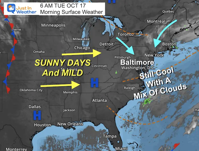 October 17 weather Tuesday morning