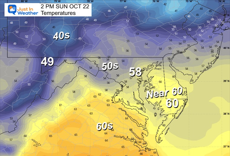 October 18 weather Sunday afternoon temperatures