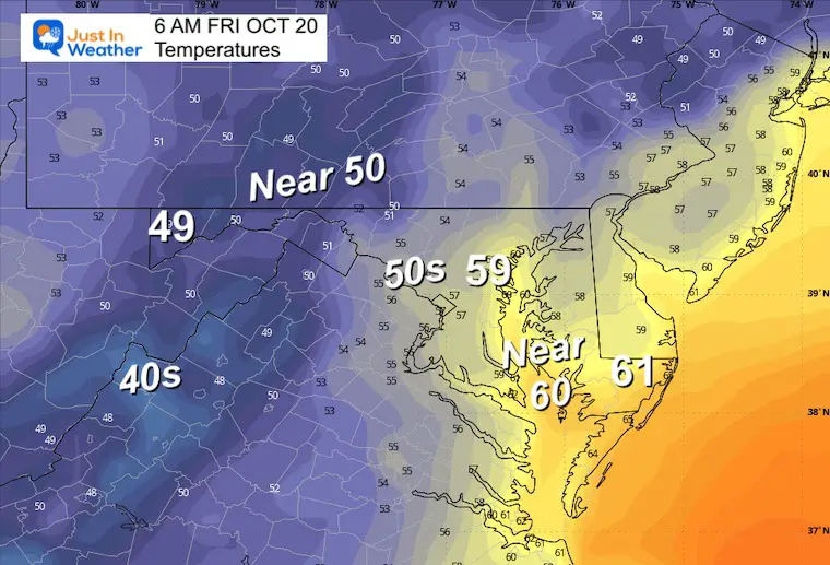 October 19 weather temperatures Friday morning