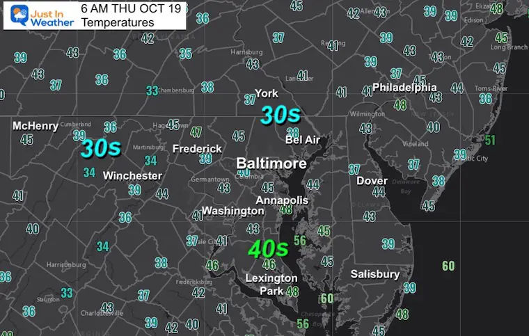 October 19 weather Thursday morning temperatures