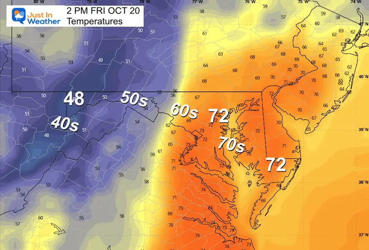 October 20 weather forecast temperatures Friday afternoon