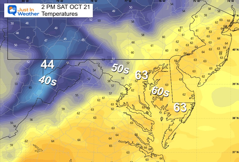 October 20 weather forecast temperatures Saturday afternoon