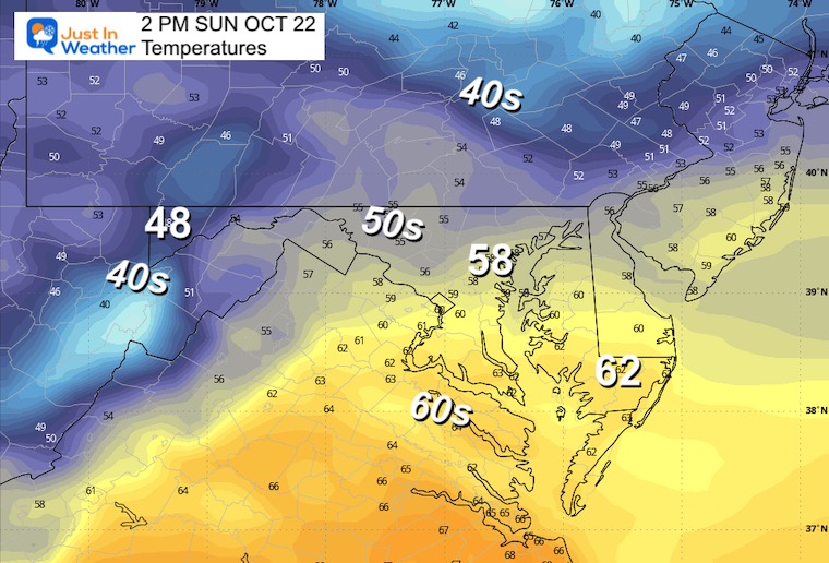 October 20 weather forecast temperatures Sunday afternoon Ravens