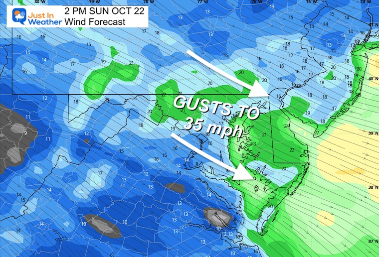 October 20 weather forecast wind Sunday afternoon